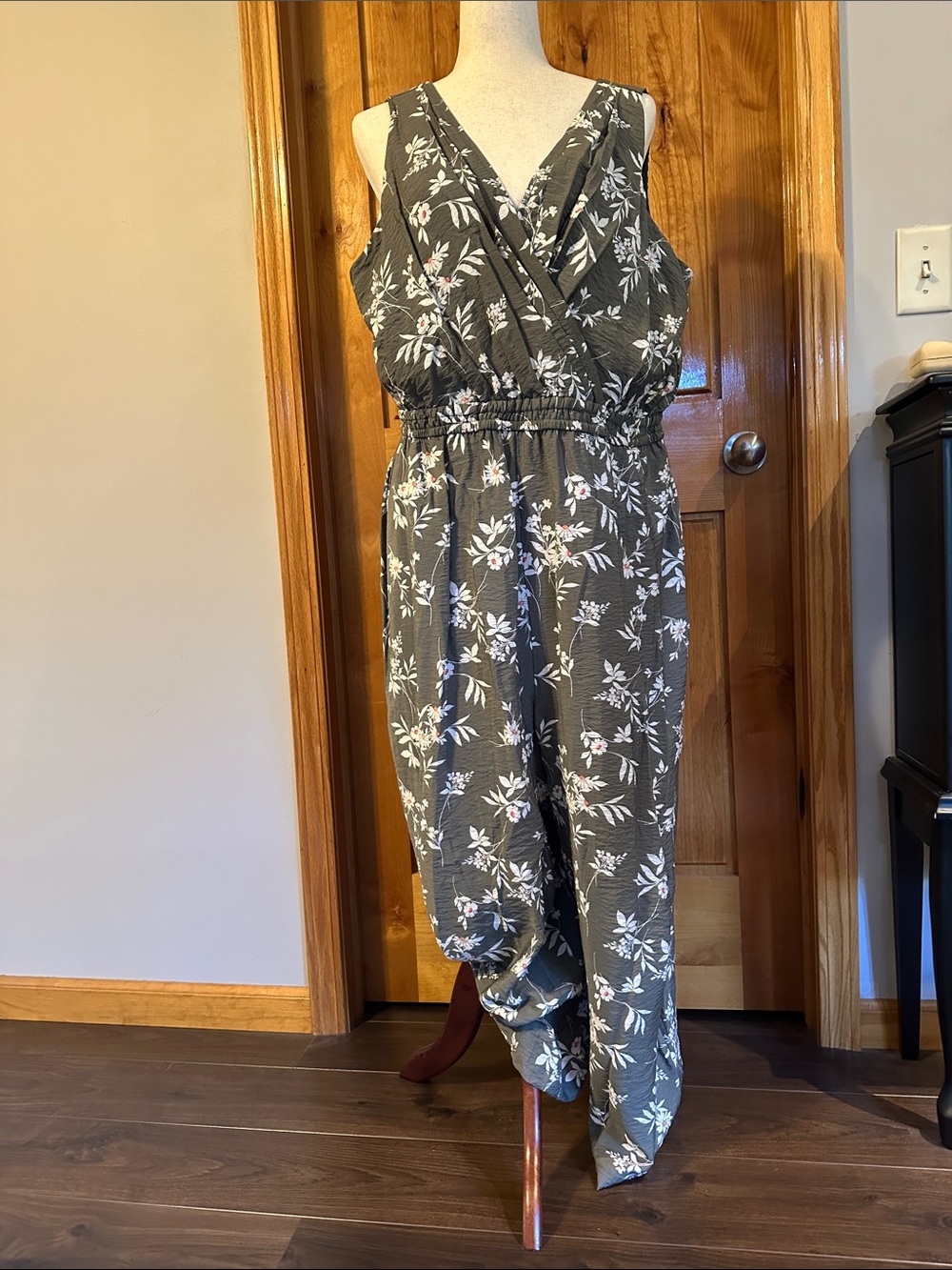 Maurices Olive Green Floral Sleeveless Jumpsuit